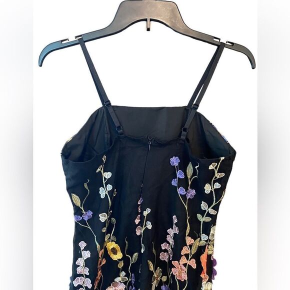 Evening Cocktail Black & Multicolor Fabric Floral Adjustable Straps Lined Dress - Picture 2 of 6